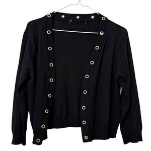 Boston Proper Grommet Detail Cropped Knit Cardigan Sweater Black Size Small